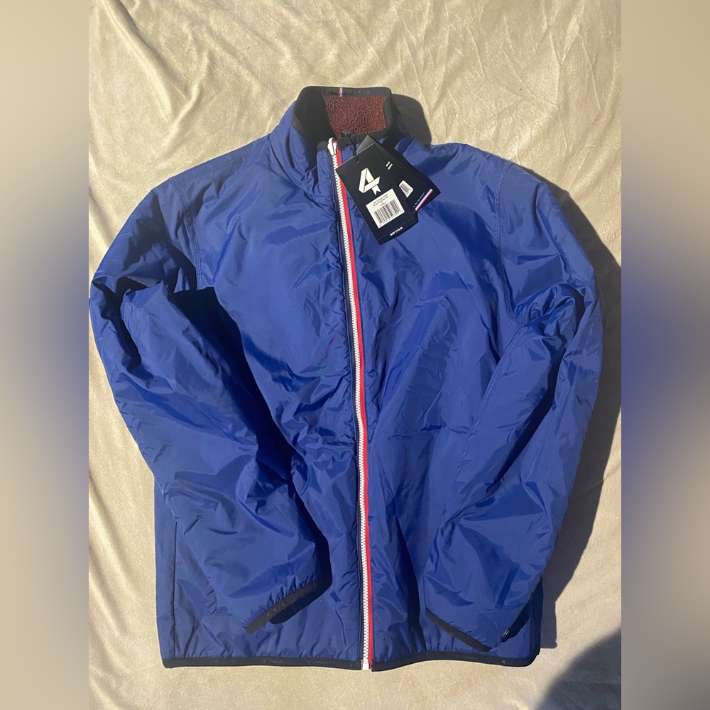NWT Fourlaps Reversible Coat. Burgundy/Deep Sea, rare color.